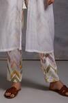 Buy_SHIKHA MALIK_White Silk Chanderi Hand Block Print Chevron Jacket Cutwork Detailed Pant Set 