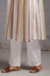 Buy_SHIKHA MALIK_White Silk Chanderi Hand Block Print Stripe Round Kurta With Pant 