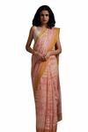 SHIKHA MALIK_Peach Silk Chanderi Hand Block Print Geometric Floral Saree _Online_at_Aza_Fashions