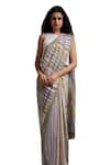 SHIKHA MALIK_Multi Color Silk Chanderi Hand Block Print Stripe Saree _Online_at_Aza_Fashions