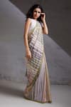 Buy_SHIKHA MALIK_Multi Color Silk Chanderi Hand Block Print Stripe Saree _Online_at_Aza_Fashions