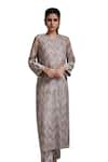 Buy_SHIKHA MALIK_Grey Silk Chanderi Hand Block Print Chevron Kurta And Inner Viraya Pant Set 