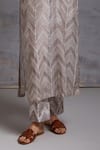 Shop_SHIKHA MALIK_Grey Silk Chanderi Hand Block Print Chevron Kurta And Inner Viraya Pant Set 