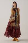 Buy_Cord_Multi Color Cotton Halter Neck Circular High Tea Print Long Dress_at_Aza_Fashions