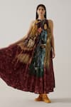 Shop_Cord_Multi Color Cotton Halter Neck Circular High Tea Print Long Dress_Online_at_Aza_Fashions