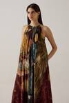Buy_Cord_Multi Color Cotton Halter Neck Circular High Tea Print Long Dress