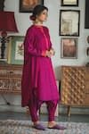 Buy_Swatti Kapoor_Pink Handwoven Silk Embroidered Mandarin Collar Falak Curved Hem Kurta _at_Aza_Fashions