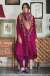 Swatti Kapoor_Pink Handwoven Silk Embroidered Mandarin Collar Falak Curved Hem Kurta _Online_at_Aza_Fashions