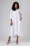 Buy_Doodlage_White Upcycled Cotton Slub Plain Round Side Pocketed Dress _at_Aza_Fashions