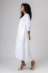 Doodlage_White Upcycled Cotton Slub Plain Round Side Pocketed Dress _Online_at_Aza_Fashions