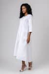 Shop_Doodlage_White Upcycled Cotton Slub Plain Round Side Pocketed Dress _Online_at_Aza_Fashions