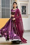 Buy_SUTI KAPDA_Purple Saatan Silk Print Lotus Bloom Paan Neck Floral Lehenga And Blouse Set _at_Aza_Fashions