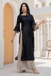 Buy_SUTI KAPDA_Black Chiffon Crepe Plain Round Panelled Kurta With Pant _Online_at_Aza_Fashions