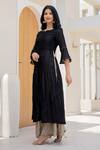 Shop_SUTI KAPDA_Black Chiffon Crepe Plain Round Panelled Kurta With Pant _at_Aza_Fashions