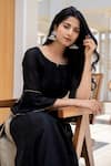 Shop_SUTI KAPDA_Black Chiffon Crepe Plain Round Panelled Kurta With Pant _Online_at_Aza_Fashions