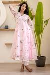 Buy_SUTI KAPDA_Pink Georgette Print Floral V Neck Bloom Anarkali Pant Set _Online_at_Aza_Fashions