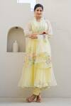 Shop_Suti Kapda_Yellow Georgette Embroidery Polo Collar Flower Bloom Print Anarkali Pant Set _at_Aza_Fashions