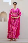 Buy_SUTI KAPDA_Pink Banarasi Silk Bandhej V Neck Pattern Anarkali With Dupatta _at_Aza_Fashions