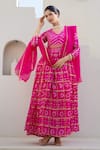 SUTI KAPDA_Pink Banarasi Silk Bandhej V Neck Pattern Anarkali With Dupatta _Online_at_Aza_Fashions