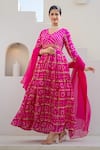 Buy_SUTI KAPDA_Pink Banarasi Silk Bandhej V Neck Pattern Anarkali With Dupatta _Online_at_Aza_Fashions