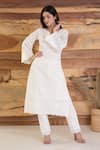 Buy_SUTI KAPDA_Off White Rayon Embroidery Chikankari Notched Neck Kurta With Pant _at_Aza_Fashions