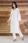 Buy_SUTI KAPDA_Off White Rayon Embroidery Chikankari Notched Neck Kurta With Pant _Online_at_Aza_Fashions