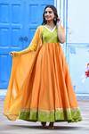 Buy_Suti Kapda_Yellow Taffeta Gota Patti V-neck Color Block Anarkali With Dupatta _at_Aza_Fashions