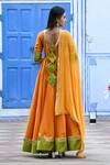 Shop_Suti Kapda_Yellow Taffeta Gota Patti V-neck Color Block Anarkali With Dupatta _at_Aza_Fashions
