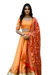 SUTI KAPDA_Yellow Taffeta Silk Embroidery Gota Patti Round Placement Lehenga Set _at_Aza_Fashions