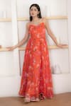 Buy_SUTI KAPDA_Orange Chiffon Printed Floral Sweetheart Maxi Dress _at_Aza_Fashions