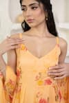 Buy_SUTI KAPDA_Peach Chiffon Printed Floral V Neck Anarkali With Dupatta _Online_at_Aza_Fashions