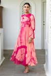 SUTI KAPDA_Peach Chiffon Mandarin Collar Tie-dye Effect Gown _Online_at_Aza_Fashions