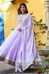 Buy_Suti Kapda_Purple Taffeta Zari, Gota Patti V-neck Woven Thread Anarkali With Dupatta_at_Aza_Fashions