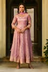 Buy_SUTI KAPDA_Purple Banarasi Silk Woven Round Anarkali Pant Set _at_Aza_Fashions