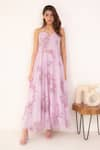 Buy_SUTI KAPDA_Purple Chiffon Printed Floral Sweetheart Halter Neck Gown _at_Aza_Fashions