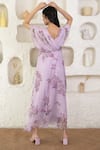 Shop_SUTI KAPDA_Purple Chiffon Printed Floral V Neck Draped Yoke Gown _at_Aza_Fashions