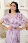 Shop_SUTI KAPDA_Purple Chiffon Printed Floral V Neck Draped Yoke Gown _Online_at_Aza_Fashions