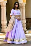 SUTI KAPDA_Purple Tafetta Silk Round Lehenga Set _at_Aza_Fashions