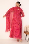 Buy_SUTI KAPDA_Pink Chiffon Printed Bandhej V Neck Anarkali With Dupatta _at_Aza_Fashions