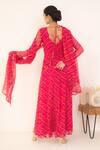 Shop_SUTI KAPDA_Pink Chiffon Printed Bandhej V Neck Anarkali With Dupatta _at_Aza_Fashions