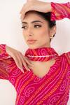 Buy_SUTI KAPDA_Pink Chiffon Printed Bandhej V Neck Anarkali With Dupatta _Online_at_Aza_Fashions