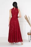 Shop_SUTI KAPDA_Maroon Rayon Embroidered Thread Halter Neck And Sequin Gown _at_Aza_Fashions