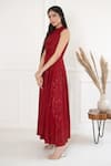 SUTI KAPDA_Maroon Rayon Embroidered Thread Halter Neck And Sequin Gown _Online_at_Aza_Fashions