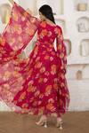 Shop_Suti Kapda_Pink Chiffon Round Neck Floral Print Kaftan _at_Aza_Fashions