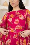 Buy_Suti Kapda_Pink Chiffon Round Neck Floral Print Kaftan _Online_at_Aza_Fashions