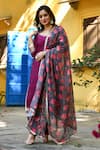 Buy_Suti Kapda_Purple Taffeta, Silk, Chiffon Lace, Border Kurta Set With Printed Dupatta _at_Aza_Fashions