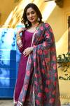 Buy_Suti Kapda_Purple Taffeta, Silk, Chiffon Lace, Border Kurta Set With Printed Dupatta _Online_at_Aza_Fashions