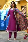 Shop_Suti Kapda_Purple Taffeta, Silk, Chiffon Lace, Border Kurta Set With Printed Dupatta _at_Aza_Fashions