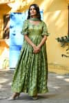 Buy_SUTI KAPDA_Green Banarasi Silk Woven Paisley V-neck Checkered Anarkali With Dupatta _at_Aza_Fashions