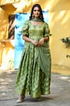 Shop_SUTI KAPDA_Green Banarasi Silk Woven Paisley V-neck Checkered Anarkali With Dupatta _Online_at_Aza_Fashions